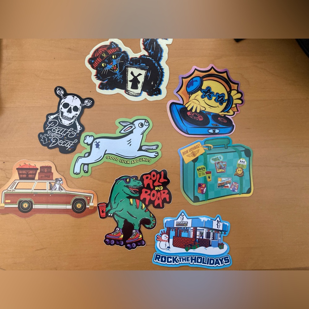 Lot of 8 Rare Hard to find Arizona Dutch Bros Christmas, Halloween stickers